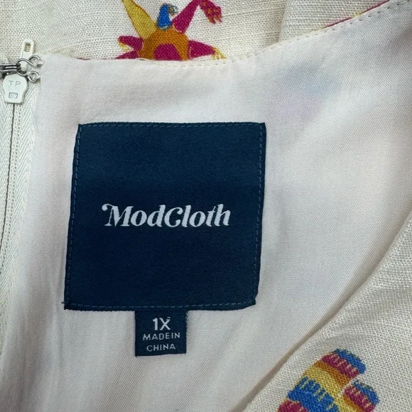 Modcloth Keeping On Cutout Pinata Print Dress A-Line Llama Rainbow Cream Size 1X - Picture 10 of 11